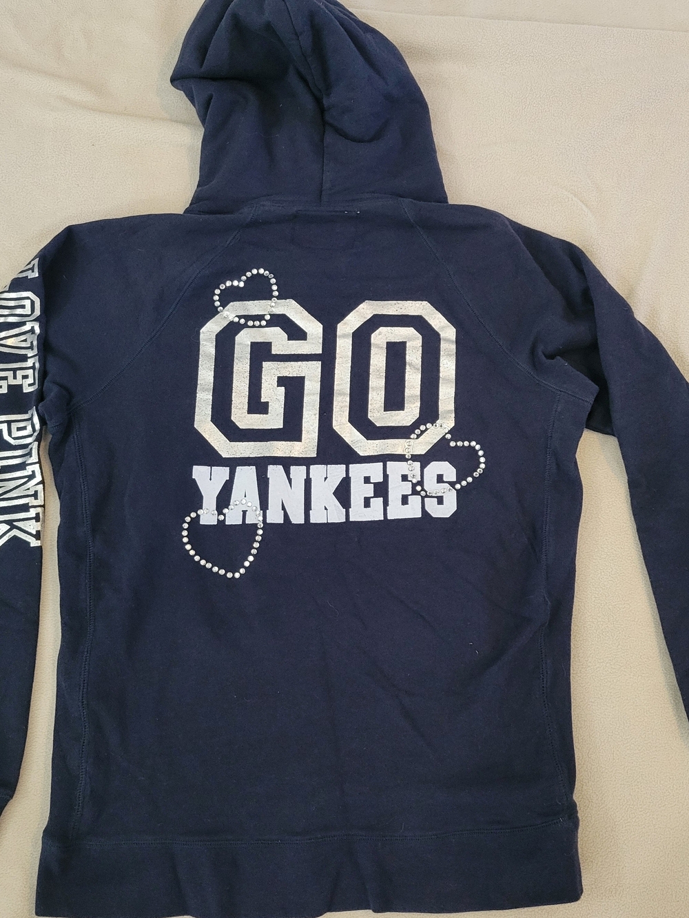 PINK Victoria's Secret Navy Graphic 'GO YANKEES' Hoodie